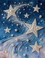 1 billede 30 x 40 cm. med stjerner med hvide diamant perler